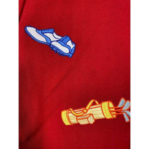 Karen Scott Red Golf Button Up Cardigan Medium Novelty Embroidered Long sleeve - Picture 7 of 16